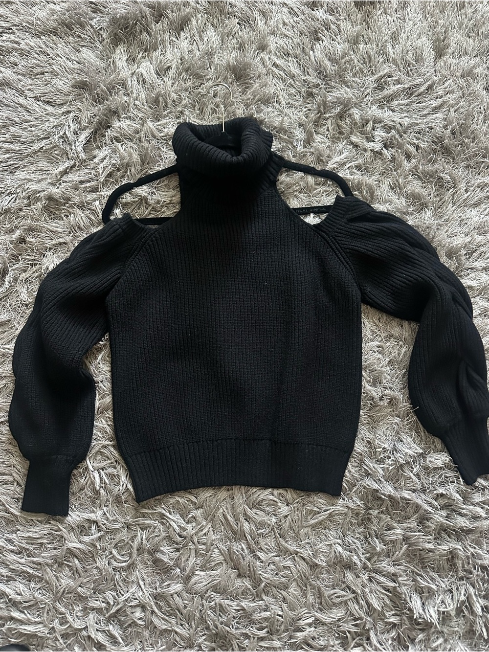 Astr Black Cold-Shoulder Turtleneck Sweater